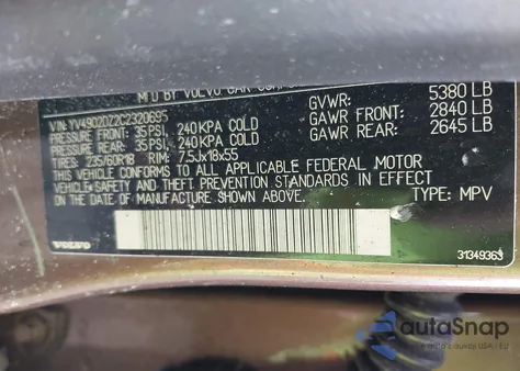 2012 Volvo Xc60 T6/T6 Platinum/T6 Premier Plus/T6 R-Design/T6 R-Design Platinum/T6 R-Design Premier Plus из США, поврежденный, VIN YV4902DZ2C2320695